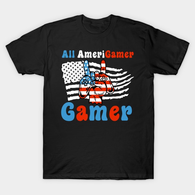 4th Of July boys kids men All American Gamer Flag Merica T-Shirt by Sky full of art